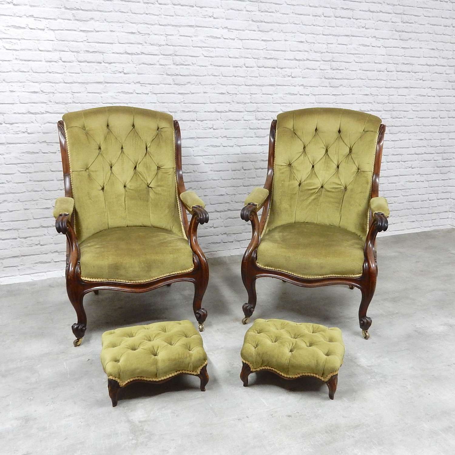 Pr Victorian Armchairs & Footstools