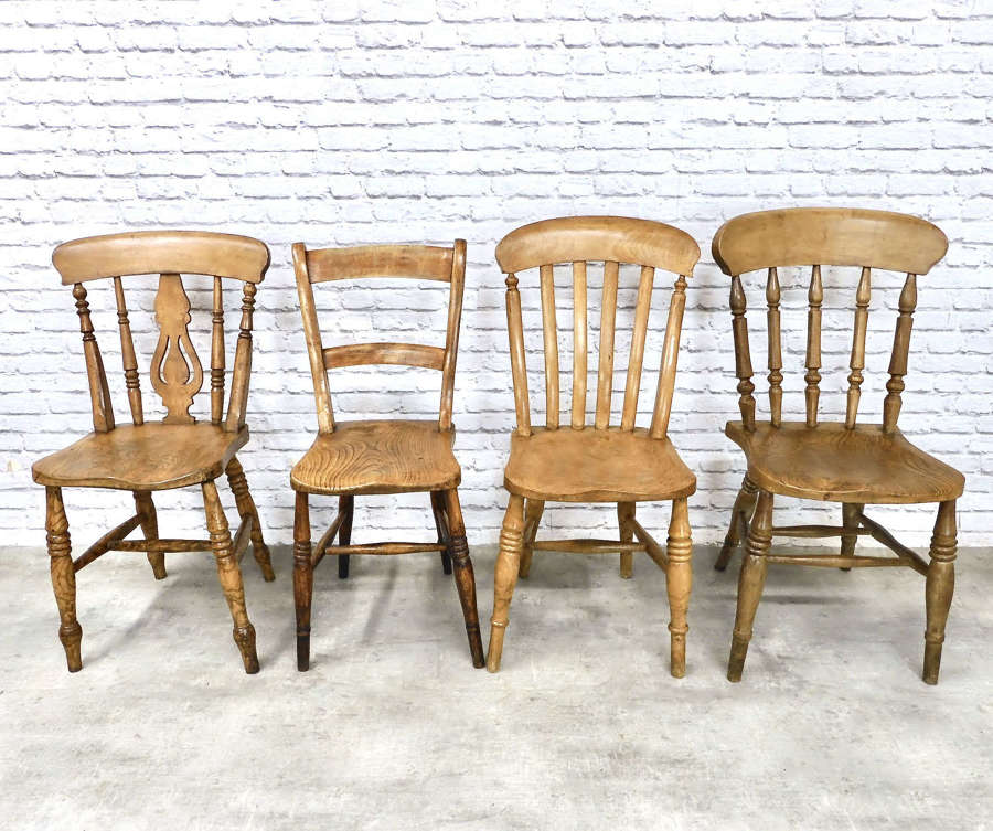 4x Mixed Windsor Farmhouse Kitchen Dining Chairs