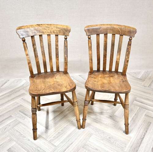 Pr Antique Windsor Lathback Kitchen Chairs