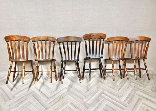 Harlequin Set 6 Farmhouse Windsor Kitchen Chairs